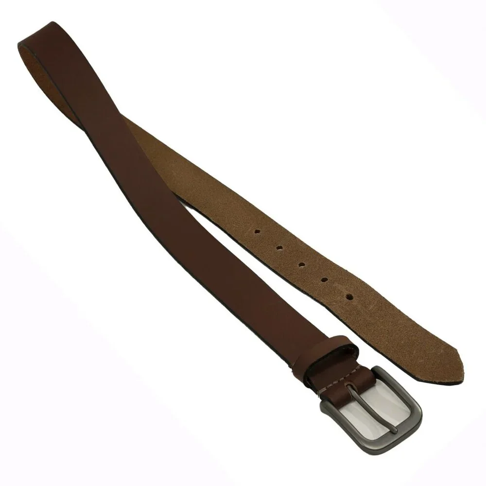 Timberland Mocha Brown Leather Belt Gunmetal Minimalist Western Office Wear Belt